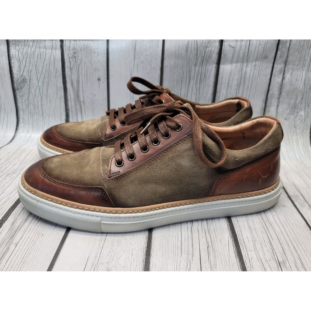 KENNETH COLE Men's 11.5 Prem-Ium Mixed Media Sneakers Olive Brown Suede Leather